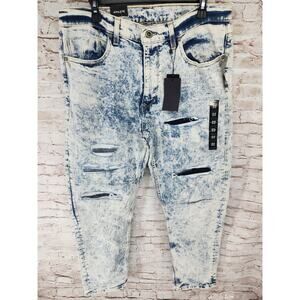 Sean John Mens Blue Denim Light Wash Distressed Jeans Size 34 x 32 NEW Tapered